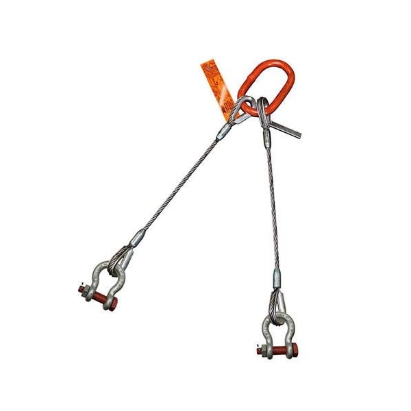 Hsi Two Leg Wire Rope Bridle Sling, 1 in dia, 18 ft Length, Bolt Anchor